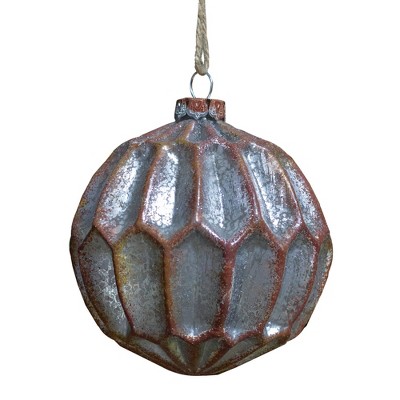 Northlight Distressed Silver and Rust Recessed Geometric Christmas Ball Ornament 4" (100mm)