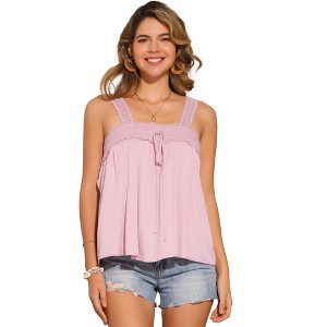 INSPIRE CHIC Women's Square Neck Panel Lace Ruffles Casual Sleeveless Tank Top - 1 of 4