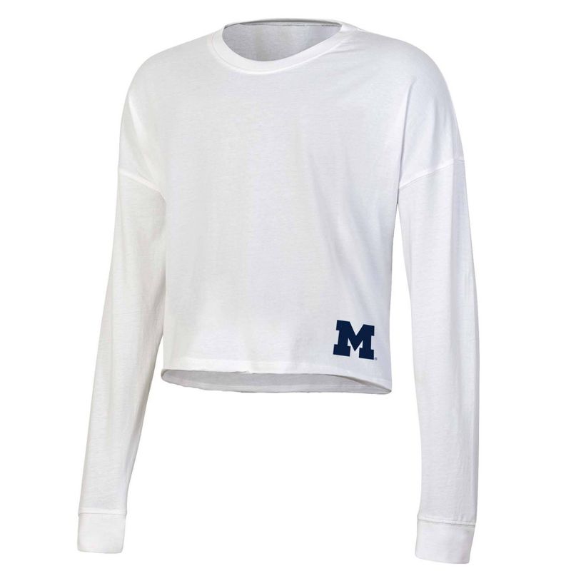 NCAA Michigan Wolverines Women&#39;s White Long Sleeve T-Shirt, 1 of 4