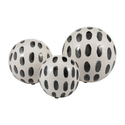 Sagebrook Home Set of 3 Ceramic Orbs - 4", 5", 6" Set of Black and White Spotted Decorative Round Table Orbs for Home or Office