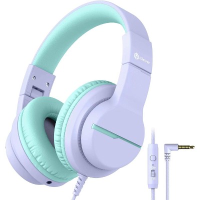iClever Kids Headphones for School Travel, Safe Volume Limited, HD Mic Stereo Sound Over-Ear Girls Boys Headphones for Kid