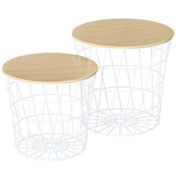 HOMCOM End Tables Set of 2, Nesting Tables with Storage, Round Accent Side Tables with Removable Top for Living Room, Bedroom