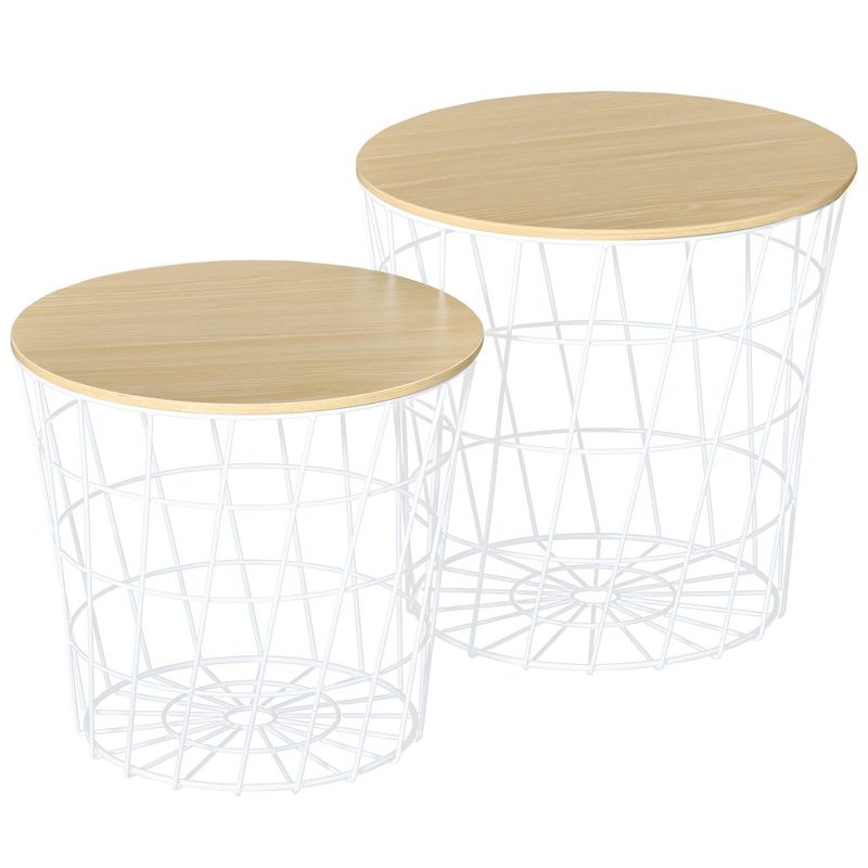HOMCOM End Tables Set of 2, Nesting Tables with Storage, Round Accent Side Tables with Removable Top for Living Room, Bedroom, 1 of 7