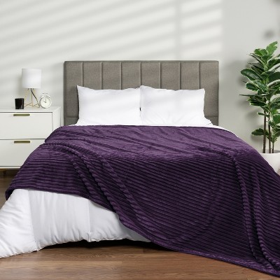 Twin Purple Ribbed Fleece Reversible Throw Blanket