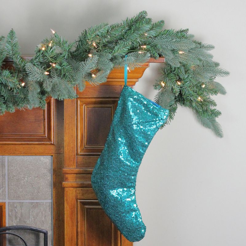 Northlight 17.5" Teal Green Paillette Sequins Hanging Christmas Stocking, 2 of 4