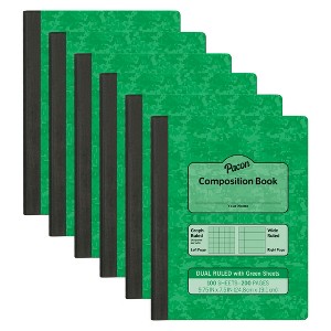 Pacon® Dual Ruled Composition Book, Green, 1/4 in grid and 3/8 in (wide) 9-3/4" x 7-1/2", 100 Sheets, Pack of 6 - 1 of 4