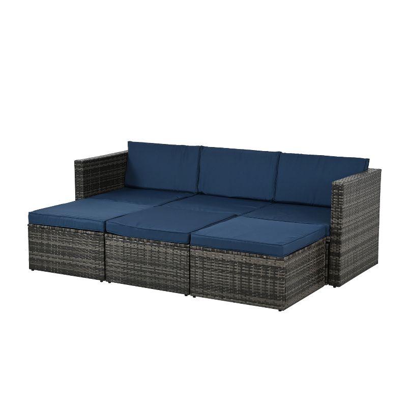 Betty 5-piece All-weather PE Wicker Patio Sectional Sofa With Plywood Coffee Table, Outdoor Furniture - Maison Boucle, 2 of 10