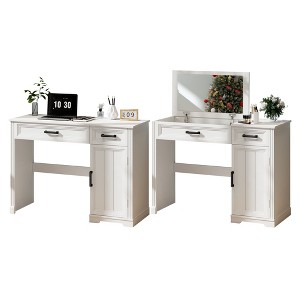 Fredees Vanity Desk: Flip Top Mirror, Drawers, Storage Cabinet, Bedroom Makeup Table, Wood Home Office Desk - 1 of 4