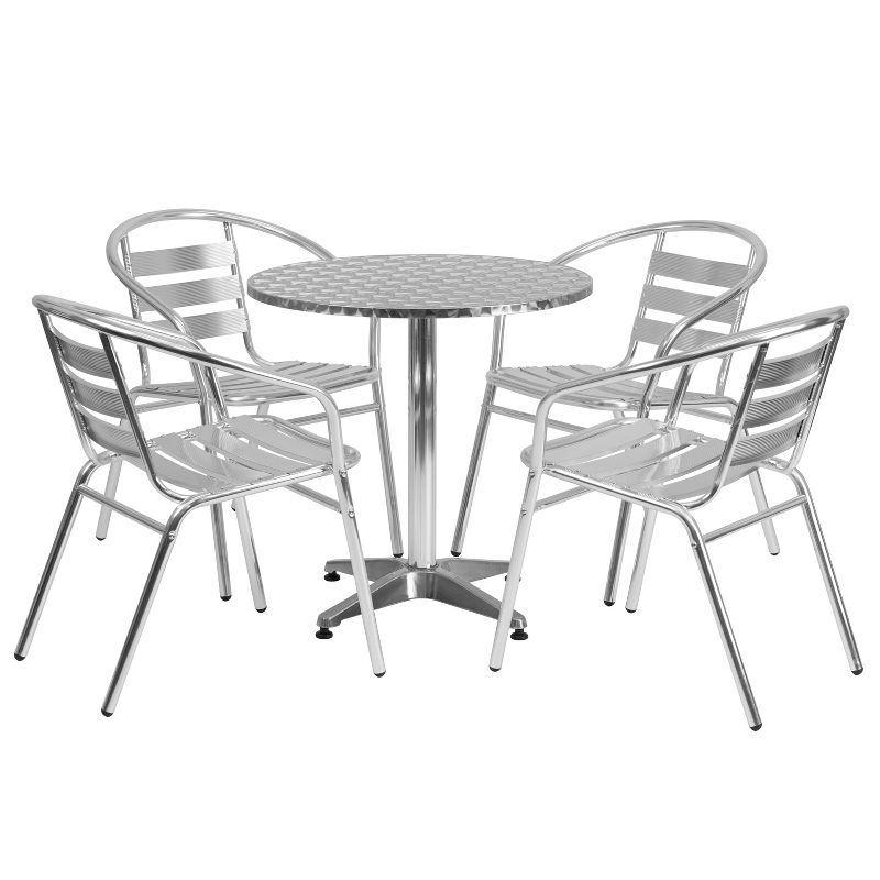 Flash Furniture Lila 27.5'' Round Aluminum Indoor-Outdoor Table Set with 4 Slat Back Chairs, 1 of 5