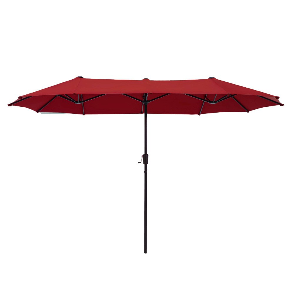 Photos - Parasol Captiva Designs 6.5'x13' Rectangular Outdoor Market Umbrella Red: UV & Fad