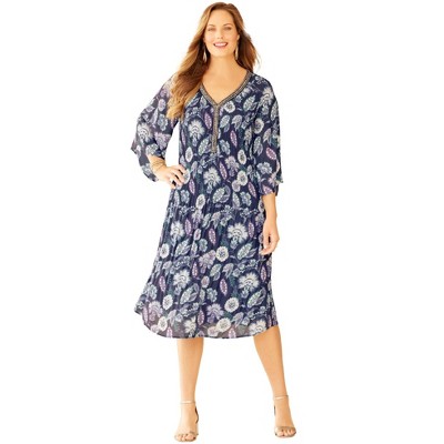 Catherines Women's Plus Size Bejeweled Pleated Shirtdress