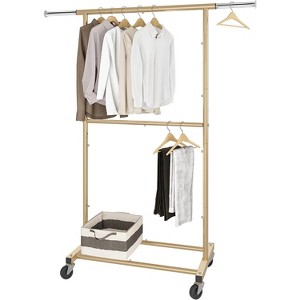 Simple Trending Double Rod Clothing Garment Rack Gold - 1 of 4