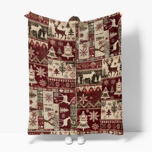 Christmas Flannel Blanket Throw, Christmas Red Reindeer Snow Soft Fuzzy Plush Cozy Fleece Blankets - 1 of 4