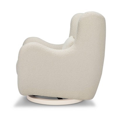 Ivory Boucle Modern Swivel Glider with Curved Back