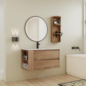 Akoasm 36 Inch Wall Bathroom Storage Vanity Cabinet Rack With Soft Close Doors(WITH SINK)-Oak - 1 of 4
