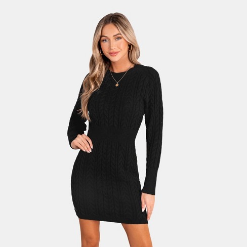 Women s Black Cable Knit Long Sleeve Mini Sweater Dress Cupshe xl black Target