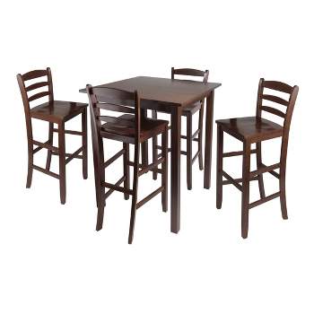 5pc Parkland Counter Height Dining Set with Ladder Back Bar Stools Wood/Walnut- Winsome