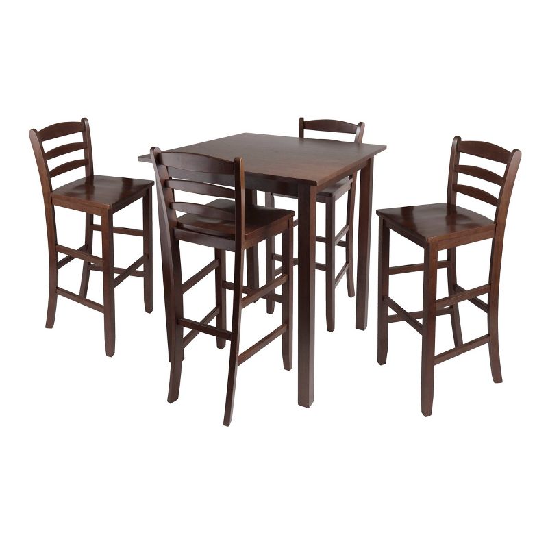 5pc Parkland Counter Height Dining Set with Ladder Back Bar Stools Wood/Walnut- Winsome, 1 of 6