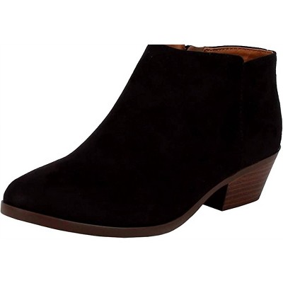 Women's Wo's Stacked Block Heel Closed Almond Toe Side Zipper Ankle Booties - SODA