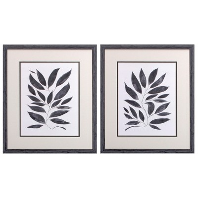 HomeRoots Set of Two Beige And Black Leaves Framed Art