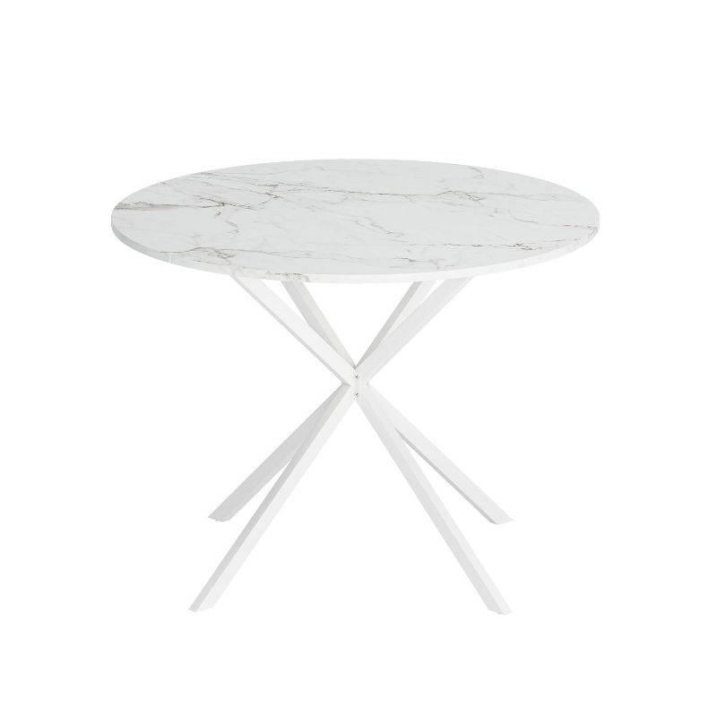 42.13" Modern Round Dining Table with Criss Cross Leg,Four Patchwork Tabletops with  Solid Wood Veneer Table Top,Metal Base Dining Table-Maison Boucle, 3 of 7