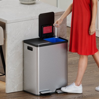 16 Gallon Stainless Steel Dual Compartment Step Pedal Trash Can