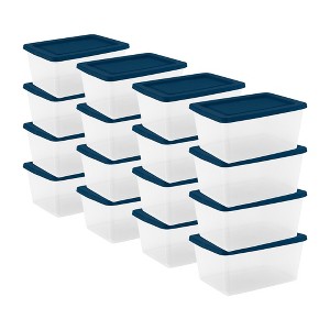 Sterilite 58Qt Storage Boxes, Clear Plastic Containers with Lid, Set of 16, Blue - 1 of 4