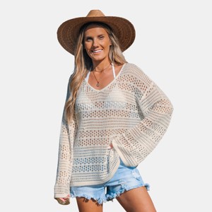 Women's Chic Crochet Knit Beach Cover Up Top - Cupshe - 1 of 4