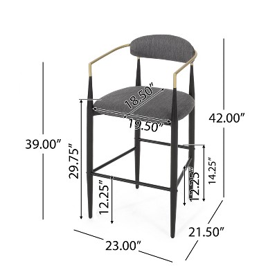 Christopher Knight Home Set of 2 30" Elmore Barstools Charcoal/Black/Gold