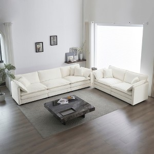 Dexmalle Modern 2+3 Seater Sofa,Chenille Upholestered,White - 1 of 4