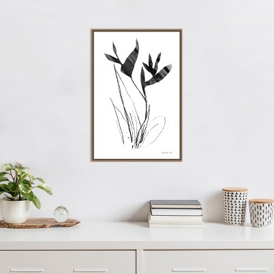 Paradise Botanicals I Black and White Canvas Print with Bronze Frame
