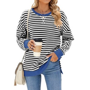 Coolmee Womens Striped Oversized Sweatshirt Color Block Crew Neck Long Sleeve Casual Loose Pullover Top - 1 of 4