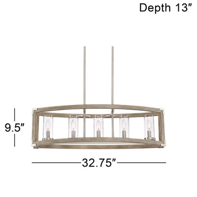 Modern Farmhouse Brushed Nickel and Wood Linear Island Chandelier