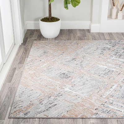 Beige and Gray Abstract 8' x 10' Synthetic Area Rug