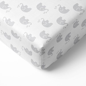 Bacati - Elephants Gray Muslin 100 percent Cotton Universal Baby US Standard Crib or Toddler Bed Fitted Sheet - 1 of 4