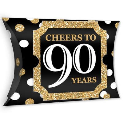 Big Dot of Happiness Adult 90th Birthday - Gold - Favor Gift Boxes - Birthday Party Large Pillow Boxes - Set of 12