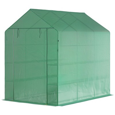 Outsunny Walk-in Greenhouse, 2-Tier Shelf Hot House, Roll Up Zipper Door, UV protective for Flowers, Herbs, Vegetables