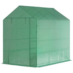 Outsunny Walk-in Greenhouse, 2-Tier Shelf Hot House, Roll Up Zipper Door, UV protective for Flowers, Herbs, Vegetables - 1 of 4
