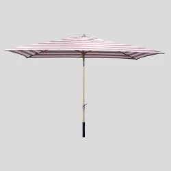 10' x 6' Rectangular Cabana Stripe Patio Umbrella DuraSeason Fabric™ Red - Light Wood Pole - Threshold™