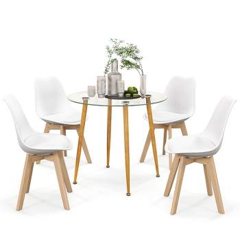 Costway Dining Table Set for 4 Modern Kitchen Table Set with Round GlassTempeTable&4 Chairs
