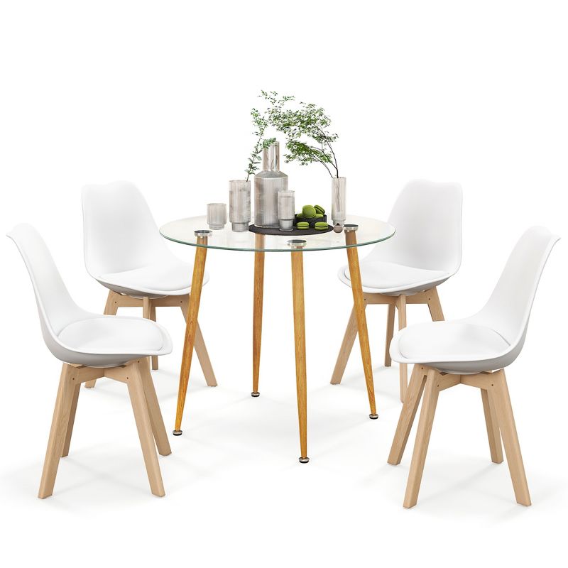 Costway Dining Table Set for 4 Modern Kitchen Table Set with Round GlassTempeTable&4 Chairs, 1 of 11