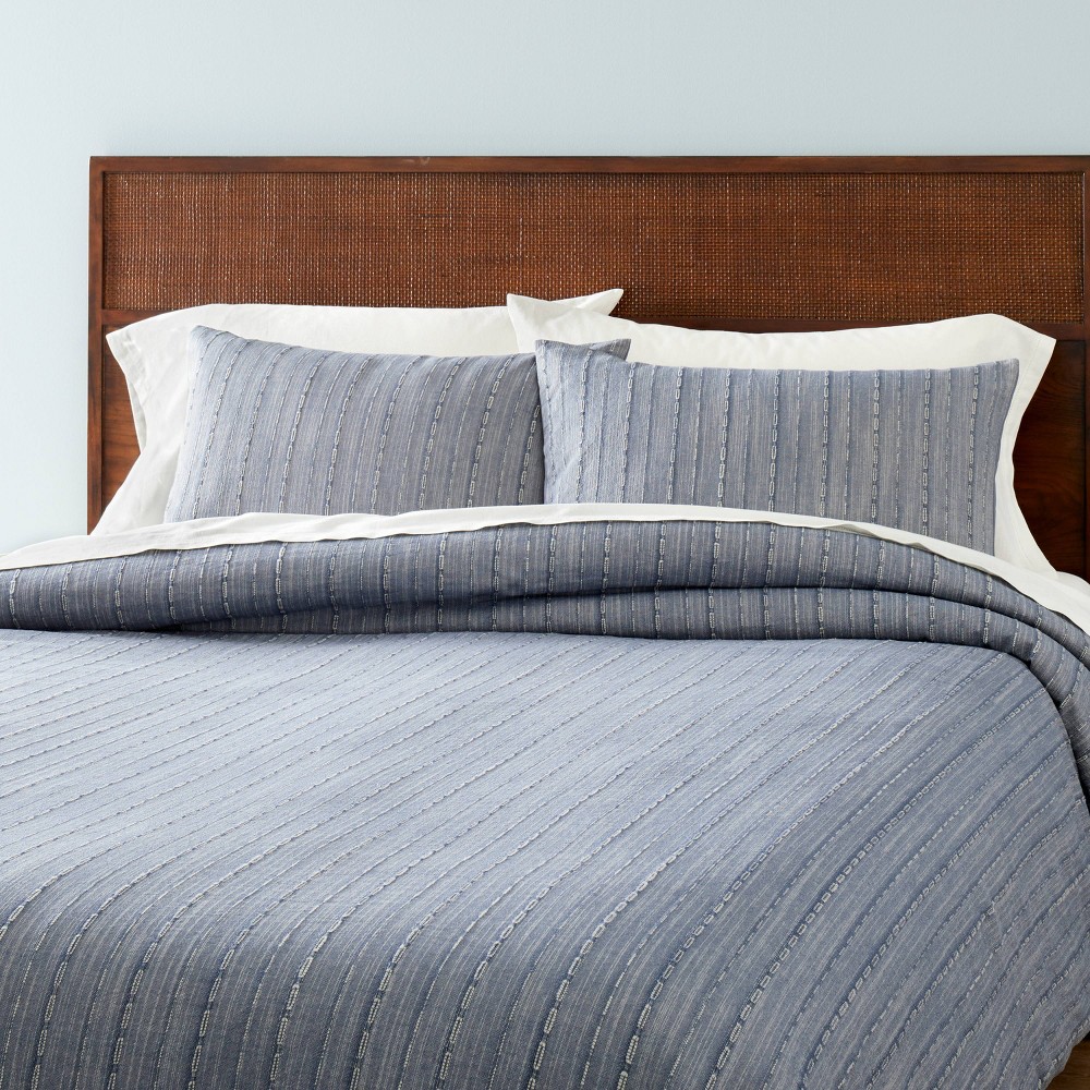 3pc King Washed Loop Stripe Comforter Bedding Set Blue - Hearth & Hand™ with Magnolia: Dobby Weave, OEKO-TEX Certified