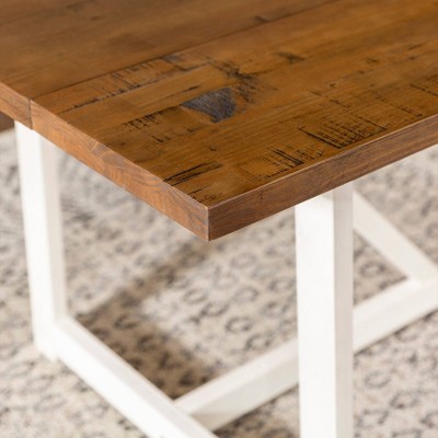 72" Rustic Oak and White Solid Wood Trestle Dining Table
