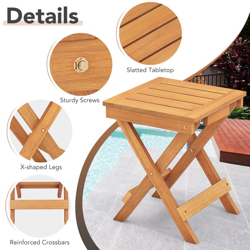 Tangkula Outdoor Folding Side Table Hardwood Patio Bistro Table w/ Slatted Tabletop & X-shaped Legs, 5 of 10