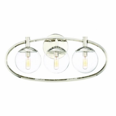 Piltz 23" Polished Nickel Solar-Inspired 3-Light Vanity with Clear Glass Shades
