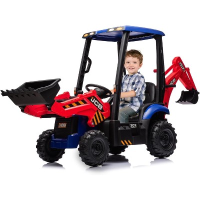 12V Licensed JCB Ride-On Excavator for Kids, 4-in-1 Electric Digger Toy with Remote Control, Front Loader, Shovel & Tent, Powered Ride-On Car