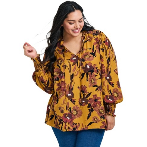 Avenue Women's Plus Size Abby Blouson Sleeve Blouse - image 1 of 4