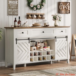 47.2'' /59''Farmhouse Buffet Cabinet w/ Sliding Barn Door, 33.4'' Tall Rustic Sideboard w/ 3 Drawer, Adjustable Shelf and Removable Wine Rack - 1 of 4