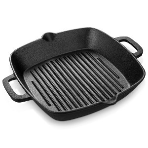 vancasso Griddle Pans Pre-Seasoned Cast Iron Frying Pan Square with Double Handle for Induction, Electric & Gas Hobs Grill Steak and Veggies Black - 1 of 4
