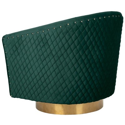 Emerald Velvet Swivel Barrel Chair with Gold Accents